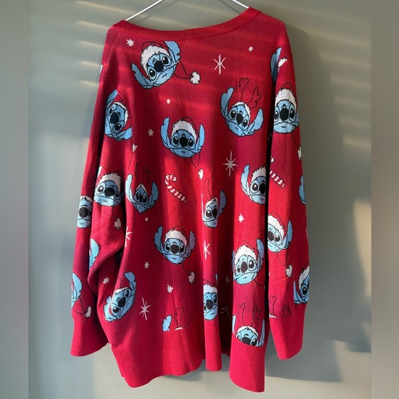 Disney Torrid, size 5X plus size Red and Blue Stitch Holiday Women's Cardigan - Picture 7 of 8